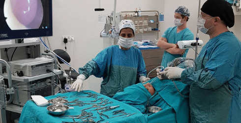 surgery room while endoscopic deviated septum surgery